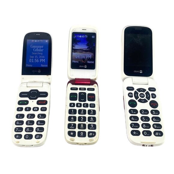 Consumer Cellular Doro Flips Phone Lot of 3 PhoneEasy 618 626 Doro 7050 For Part - Picture 2 of 4